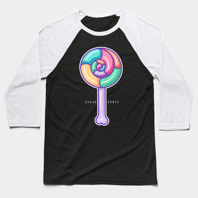 Rainbow Swirl Round Lollipop on dark Baseball T-Shirt by Sugar & Bones